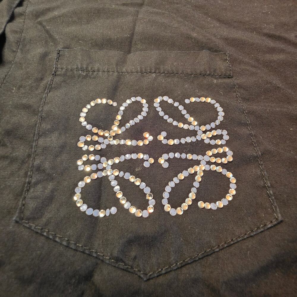 Loewe H6199590PC Black Cotton Anagram Rhinestone Button Shirt Sz Medium FLAWED - Picture 9 of 13